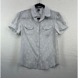 Gap Button-Up Semi-Sheer Blouse Delicate Leaf Pattern Cotton & Silk Size 6